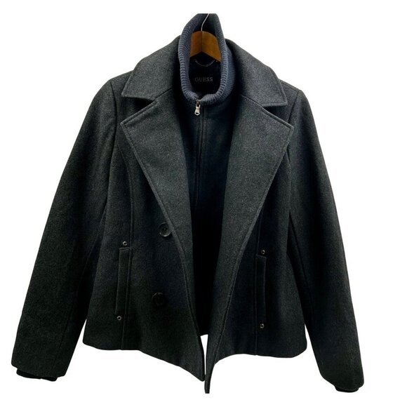 EUC Guess Women's Double Breasted Peacoat Jacket With Knit Collar - LARGE - Picture 1 of 11